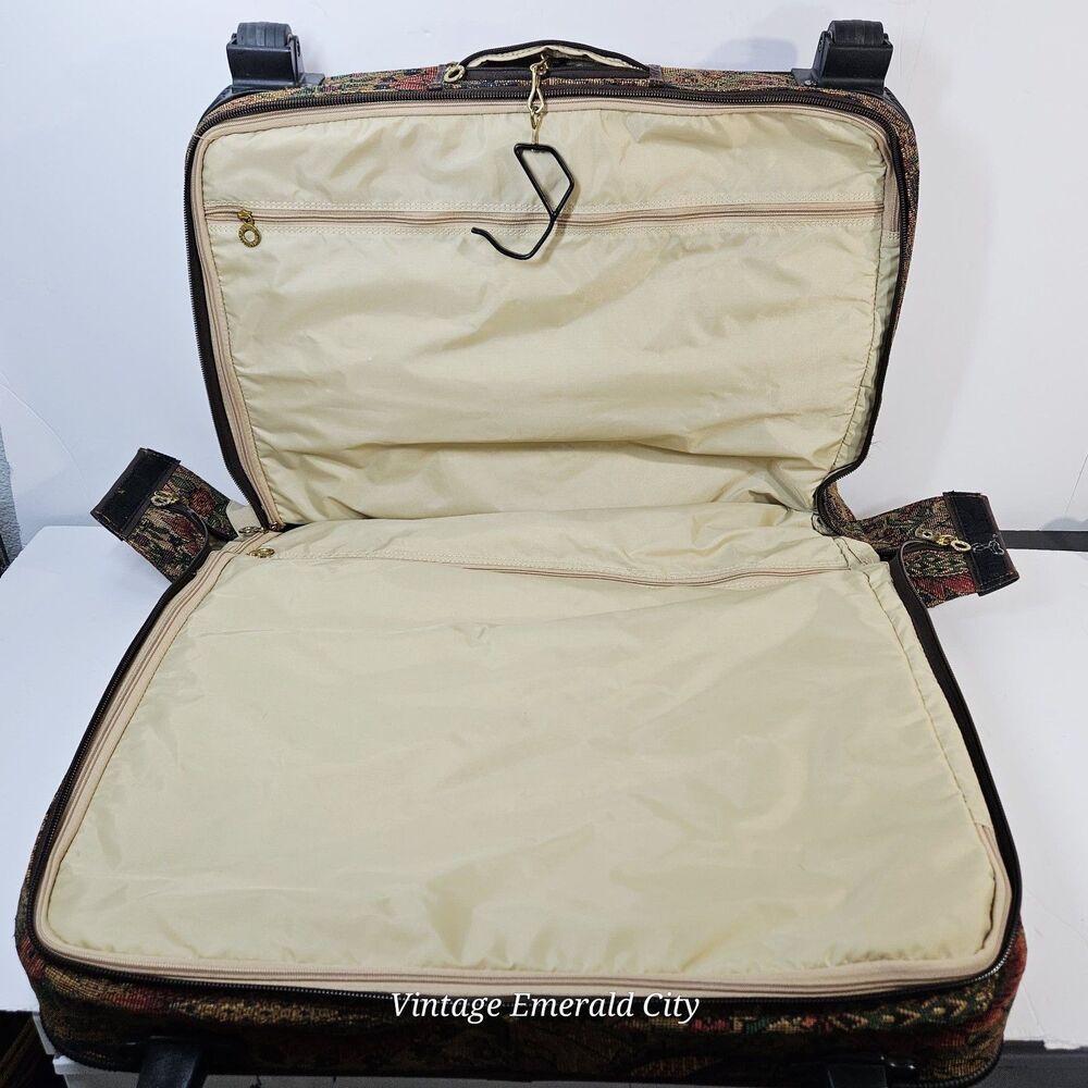 Vtg Lexi Luggage Bag Floral Parsley Tapestry Suitcase Wheels Handle Original Key - Picture 7 of 12